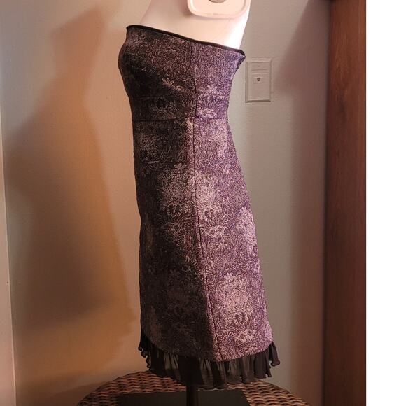 CR Signature Strapless Shimmer Mini Dress Sz M Purple Metallic Party Mesh Ruffle - Picture 8 of 10